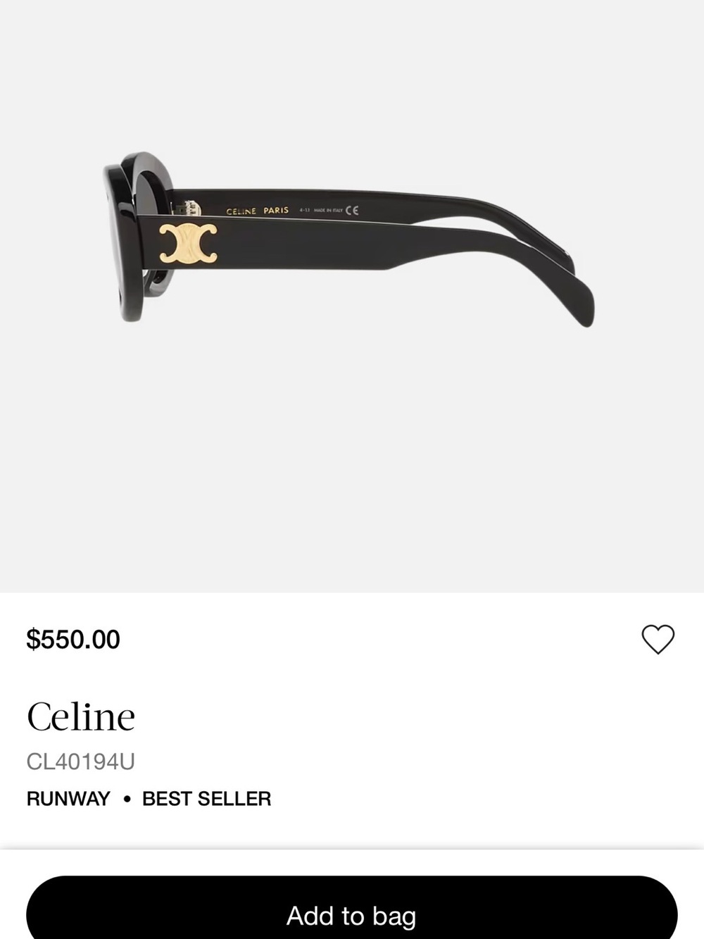 🚨FLASH SALE🚨 Celine Triomphe Oval Acetate Sunglasses - Black with Gold Logo - Picture 8 of 8